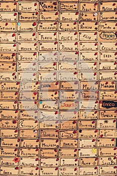Board with Italian names
