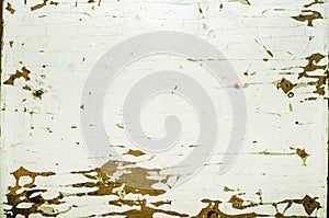 Board with an old, peeling white paint layer, copy space.