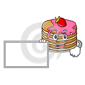 With board pancake with strawberry character cartoon