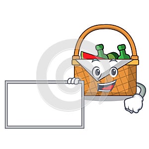 With board picnic basket character cartoon