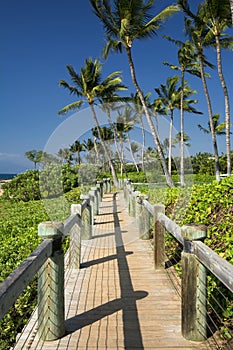 Board walk beside beach, Maui, Hawaii, USA