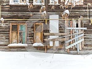 Boarded Up Windows of Deserted House in Russia