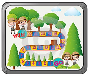 Boardgame template with kids in safari outfit
