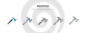 Boarding icon in different style vector illustration. two colored and black boarding vector icons designed in filled, outline,