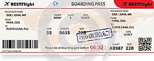 Boarding pass ticket for traveling by plane.