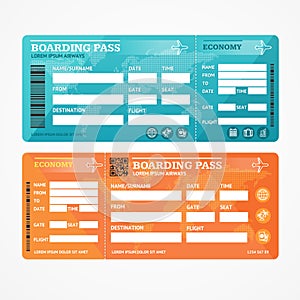 Boarding Pass Tickets Airplane Set. Vector