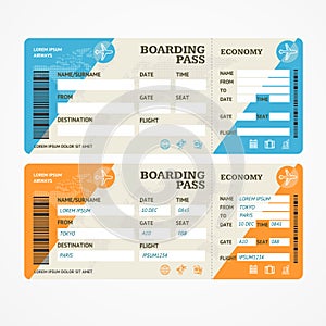 Boarding Pass Tickets Airplane Set. Vector