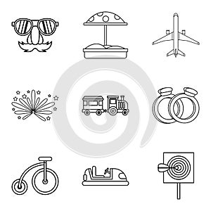Boarding school icons set, outline style