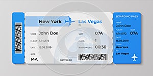 Boarding ticket. Airplane flight pass mockup, plane travel invitation card. Vector realistic concept of ticket for