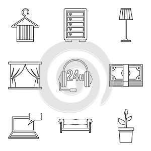 Boardinghouse icons set, outline style