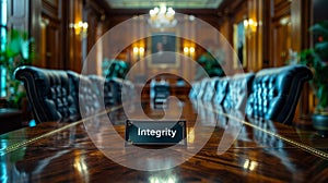 ethical business practices, in the boardroom, the screen highlights integrity to emphasize ethical values in business photo