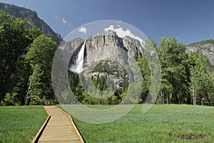 Boardwalk across a meadow in Yosemite Valley