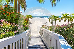 Boardwalk on beach in St. Pete, Florida, USA photo