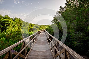 A boardwalk bridge to Playa de Muro beach in Can Picafort, Mallorca