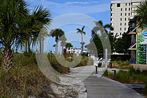Boardwalk at the Gulf of Mexico in St Pete Beach, Florida