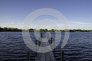 Boardwalk on Lake Okoboji with Blue Sky