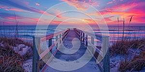 Boardwalk Leading to Beach at Sunset