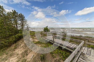 Boardwalk Leading to a Lake Huron Beach - Ontario, Canada