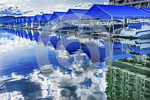 Boardwalk Marina Piers Boats Reflection Lake Coeur d`Alene Idaho