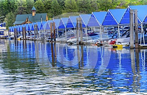 Boardwalk Marina Piers Boats Reflection Lake Coeur d`Alene Idaho photo