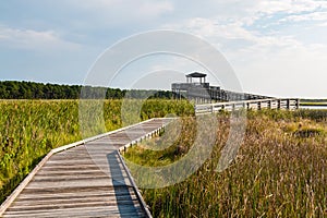 Boardwalk Through Marshland Leading to Bodie Island Lighthouse Observation Point