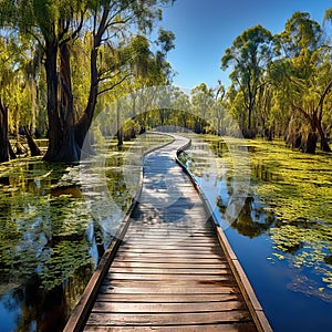 Boardwalk through Melaleuca  Made With Generative AI illustration