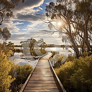 Boardwalk through Melaleuca  Made With Generative AI illustration