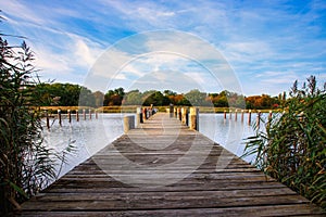 Boardwalk at Ostsee Prerow with waterscape in the background