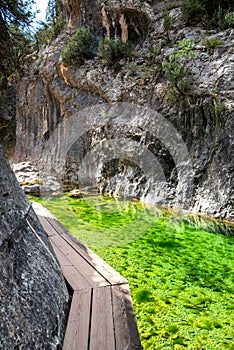 Boardwalk over the Parrisal hike in Beceite, Spain of Aragon