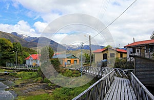 Boardwalk, Puerto Eden in Wellington Islands, fiords of southern Chile