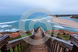 The boardwalk staircase at the Onkaparinga Mouth lcoated at Southport Port Noarlunga South Australia on 4th September 2019