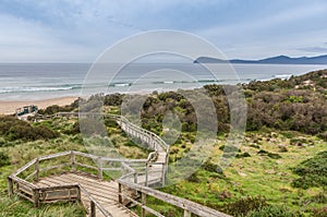 Boardwalk to the beach at The Neck lookout, Tasmania