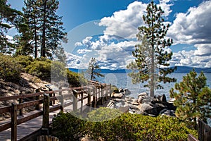 A Boardwalk and View of Lake Tahoe