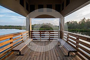 Boardwalk and visitor center at Green Cay Wetlands in Boynton Beach, Florida.