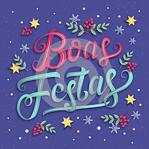 boas festas lettering concept vector design illustration