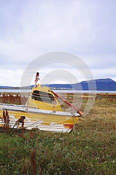 Boat abandoned ashore.