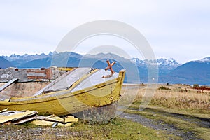 Boat abandoned ashore.