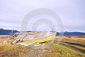 Boat abandoned ashore.