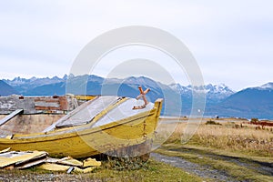 Boat abandoned ashore.