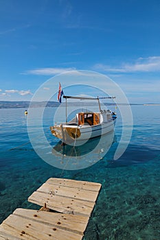 Boat in the Adriatic Sea Omis, Croatia.