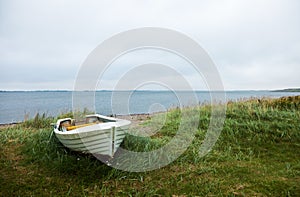 Boat aground on the lawn