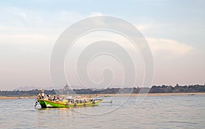 Boat along the Irrawaddy river in Bagan, Myanmar