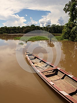Boat in Amazon river lagoon