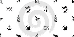Boat Anchor Seamless Pattern vector pirate helm nautical shark fin maritime tropical island palm tree coconut summer beach ocean t
