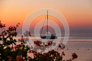 Boat anchored in the small port on Elba Island, Italy