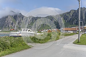 Boat ashore at Artic village,  Bleik, Norway