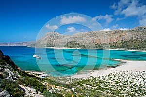 Boat on the Balos lagoon, Crete Greece