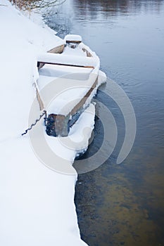 Boat on the Bank of winter river