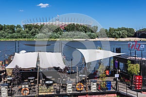 Boat bar on Vistula River in Warsaw  Poland