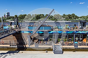 Boat bar on Vistula River in Warsaw  Poland